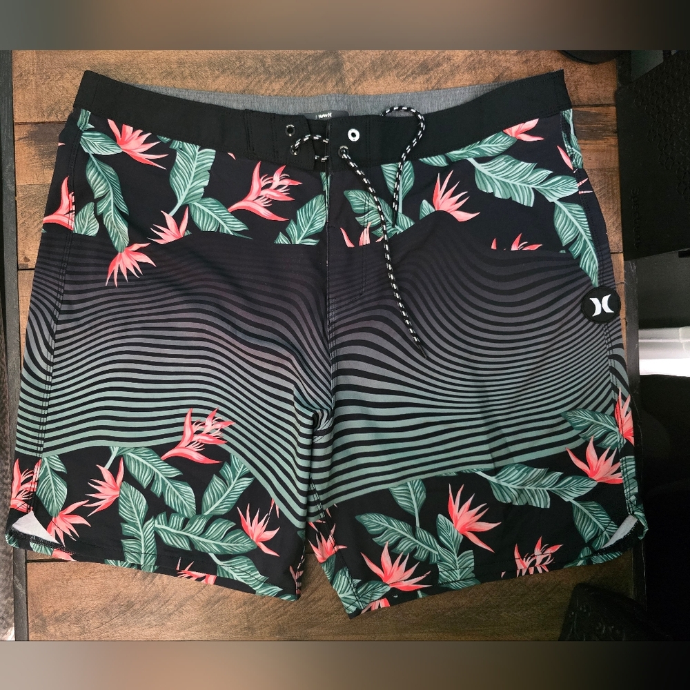 Hurley Gray and Black Striped Shorts